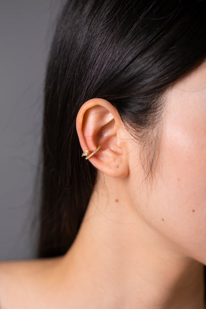 Inlaid Zircon Double Cuff Earring