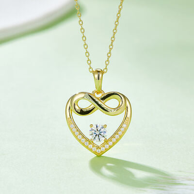 Eternity Moissanite Heart Necklace in 925 Sterling Silver- Gold