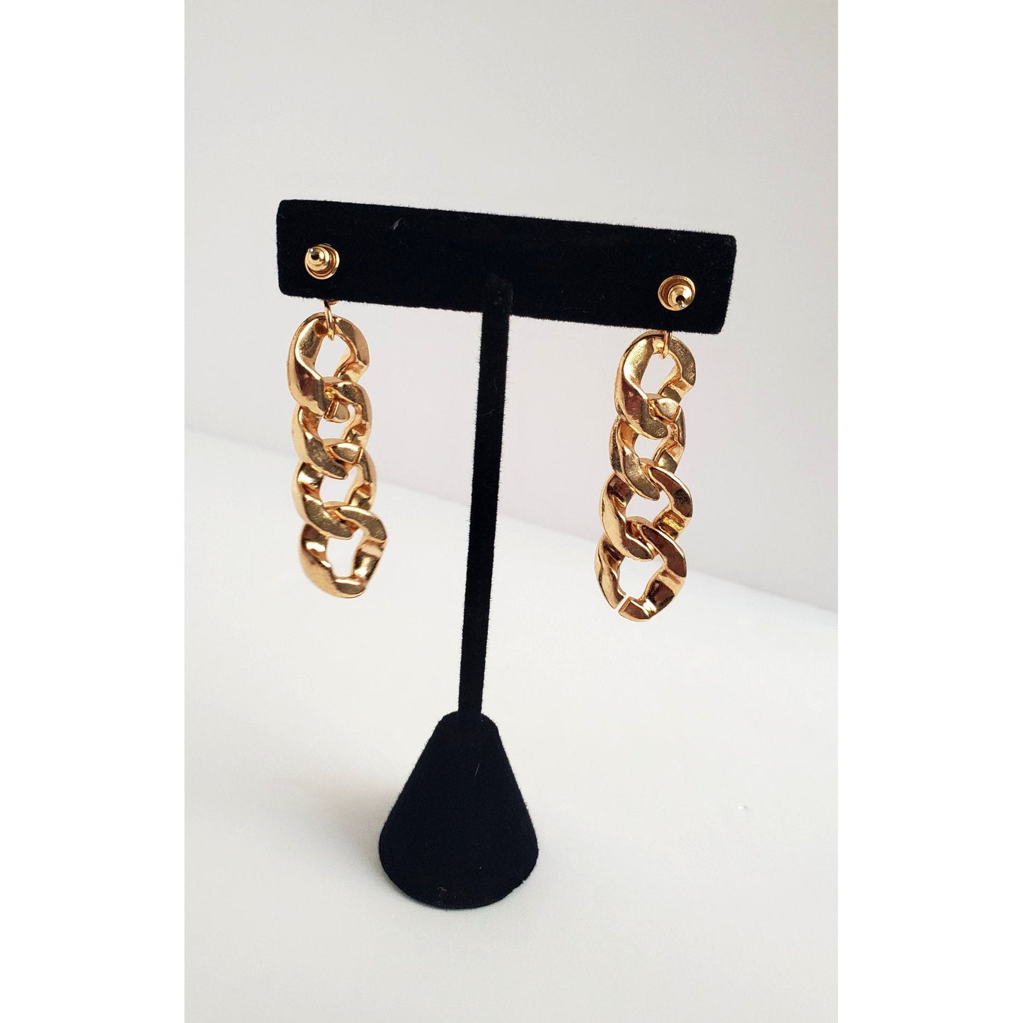 gold Cuban link stud drop earrings