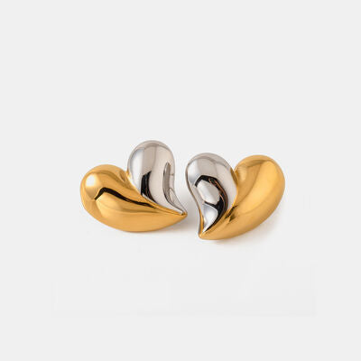 Two Tones Heart Shape Stainless Steel Stud Earrings