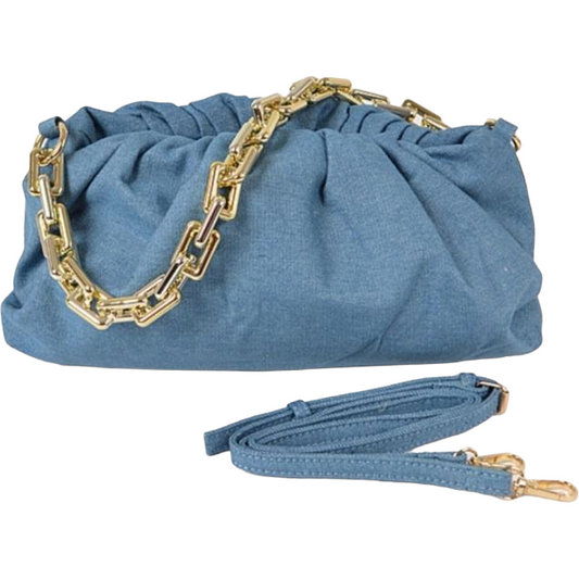 Denim clutch bag. It can be worn as a clutch, purse, or crossbody bag!