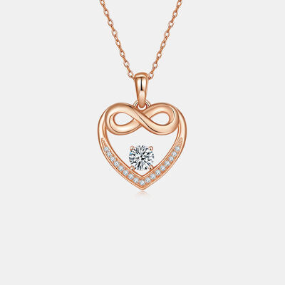 Eternity Moissanite Heart Necklace in 925 Sterling Silver-Rose Gold