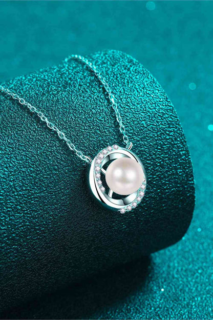 Moissanite Freshwater Pearl Rhodium-Plated Necklace