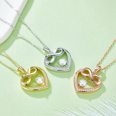 Eternity Moissanite Heart Necklace in 925 Sterling Silver- all three colors: Gold, Rose Gold and Silver