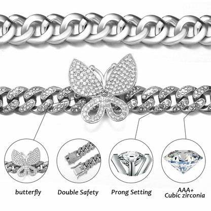 Cuban Link Butterfly Silver Necklace