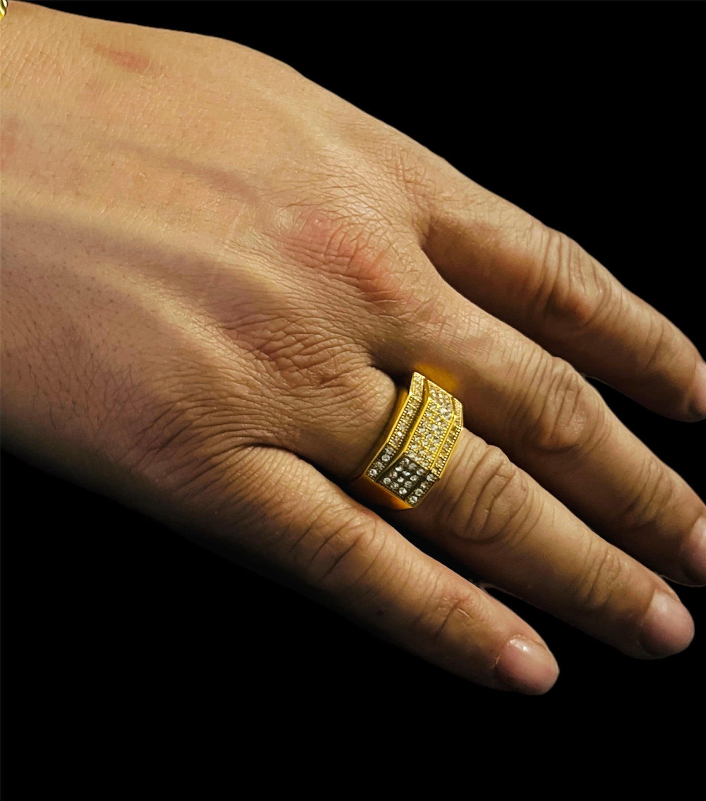 Golden Embrace Men's CZ Stainless Steel Ring