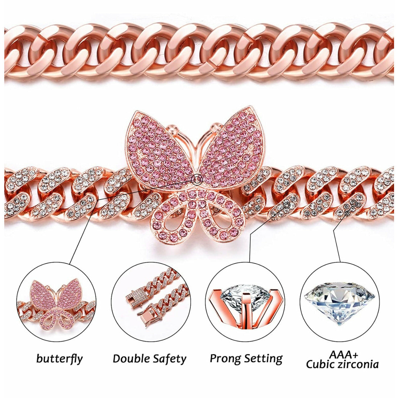 Cuban Link Butterfly Rose Gold Necklace