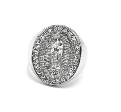 Stainless Steel Virgin of Altagracia Men's Ring with Cubic Zirconia