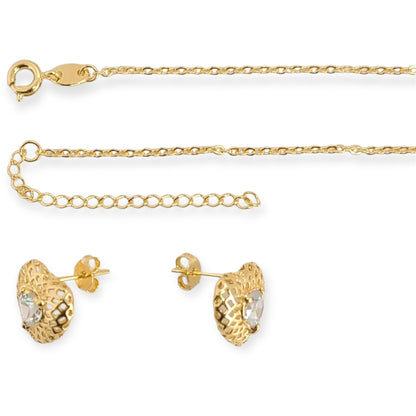Gold Filled CZ Earrings, Chain and Pendant Set