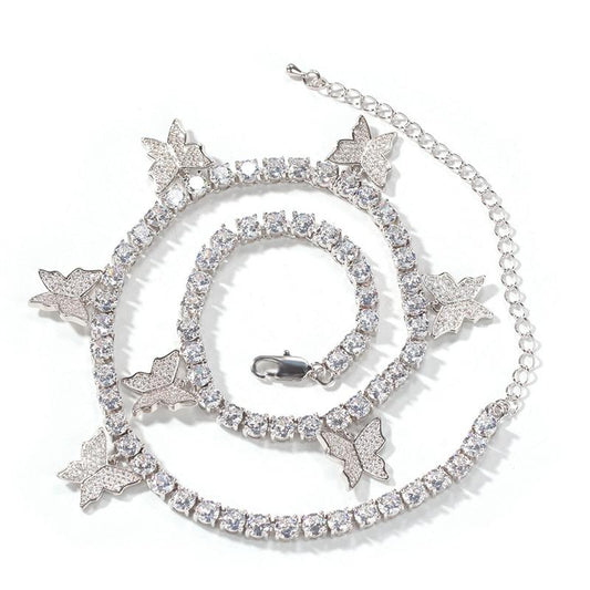 Butterfly Tennis Link Necklace-Silver